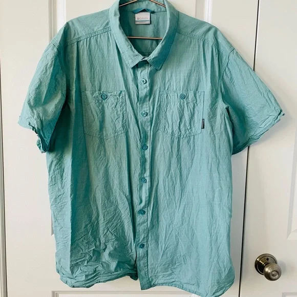 Columbia Teal Men's Short Sleeve Button Shirt (XXL) - Picture 2 of 14